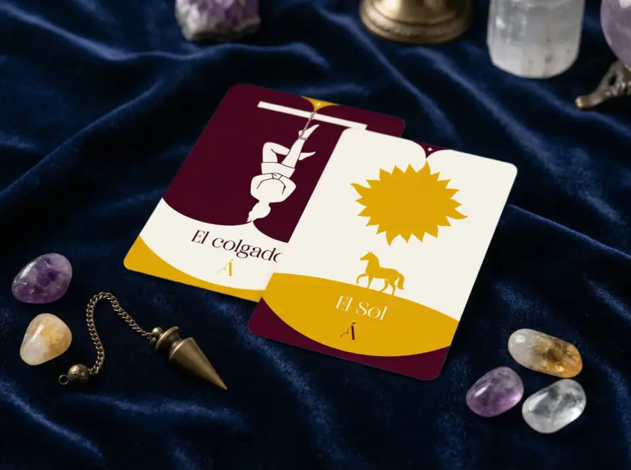 Combinación entre El Colgado y El Sol en el Tarot