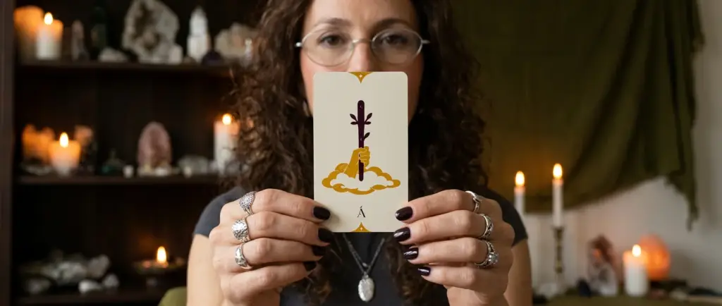 Carta del As de Bastos en el Tarot. Los Bastos te guían a través de Ángeles.