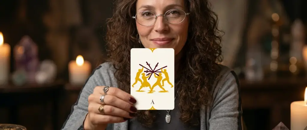 Carta Cinco de Bastos en el Tarot. Los Bastos te guían a través de Ángeles.