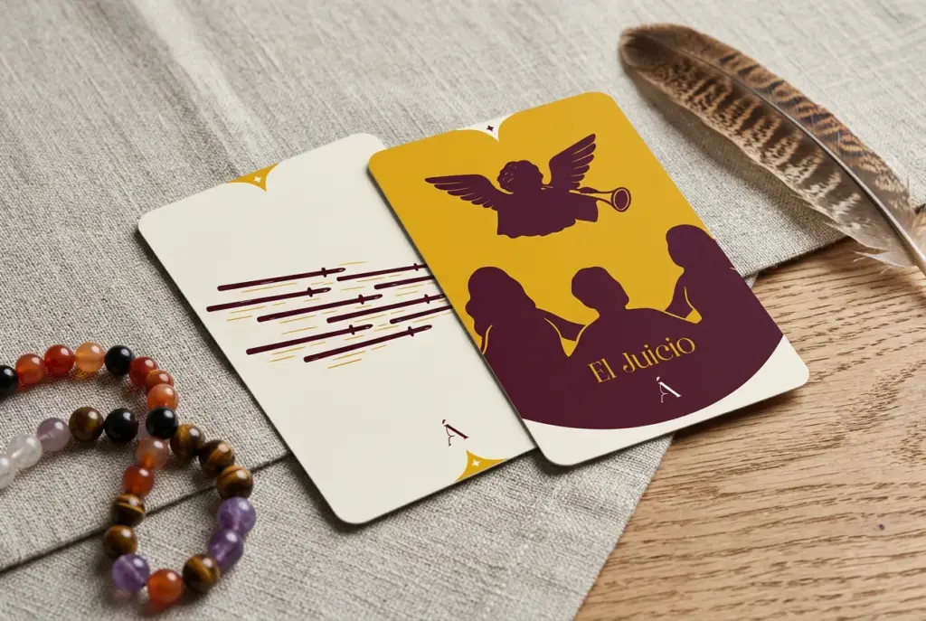 Combinación entre El Juicio y El Ocho de Bastos en el Tarot