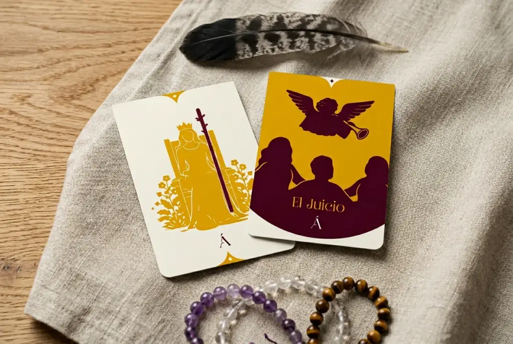 Combinación entre El Juicio y la Reina de Bastos en el Tarot