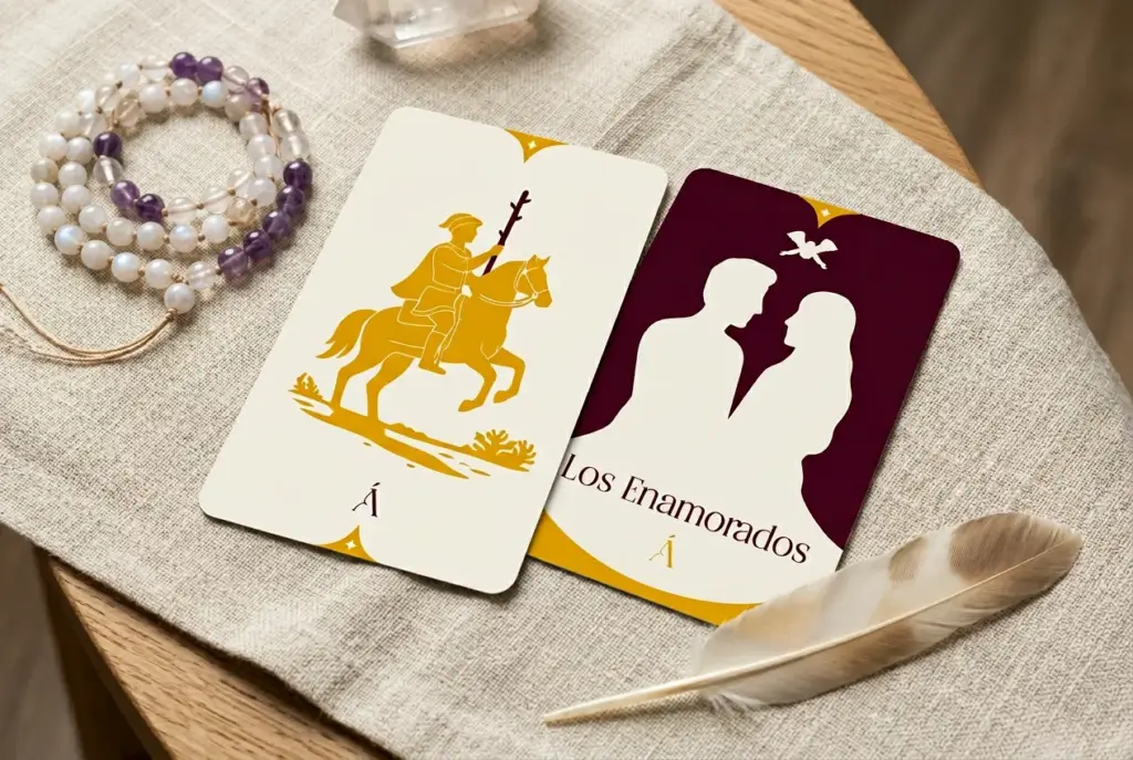 Combinación entre Los Enamorados y el Caballo de Bastos en el Tarot
