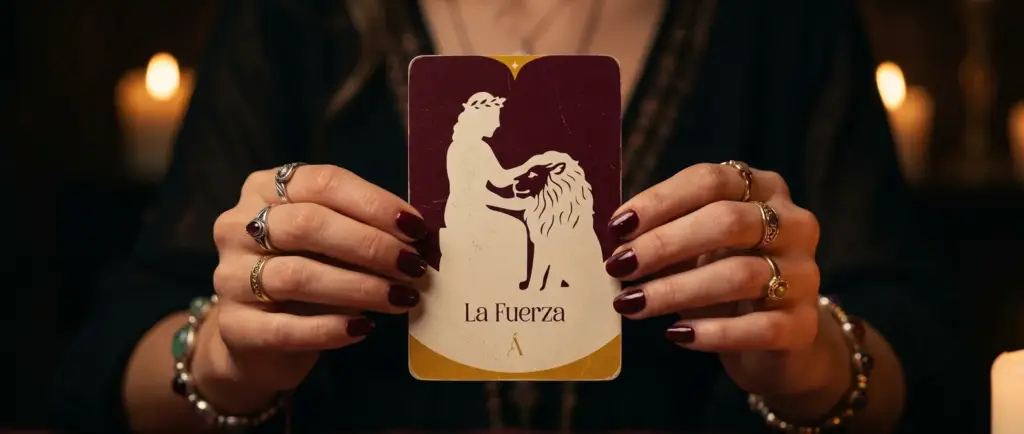 Carta de La Fuerza en el Tarot. La Fuerza te guía a través de Ángeles.