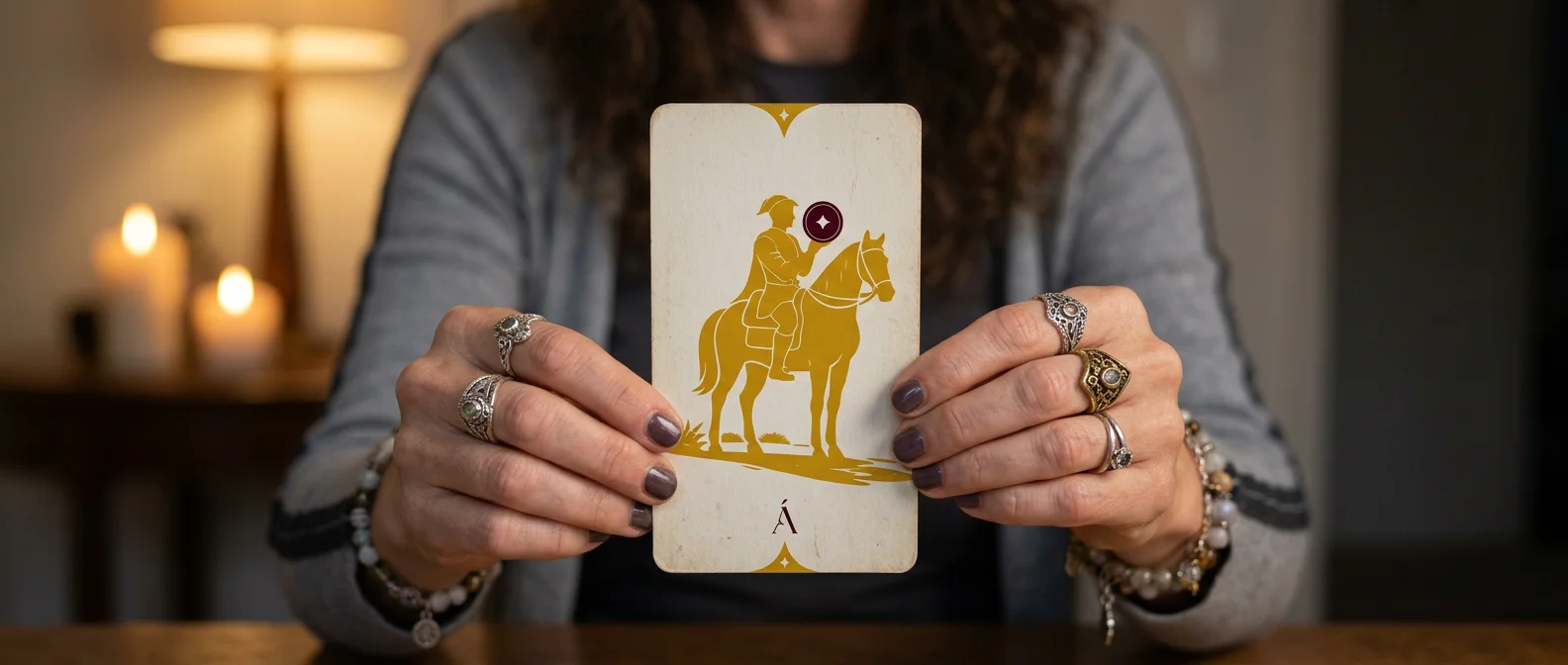 Carta Caballo de Oros en el Tarot. Los Oros te guían a través de Ángeles.