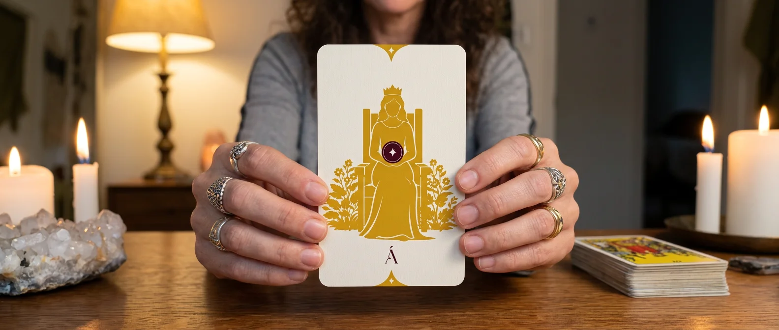 Carta Reina de Oros en el Tarot. Los Oros te guían a través de Ángeles.