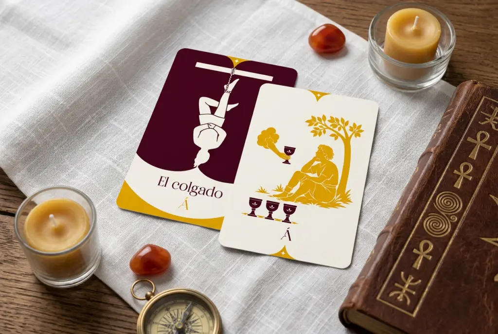 Combinación entre El Cuatro de Copas y El Colgado en el Tarot