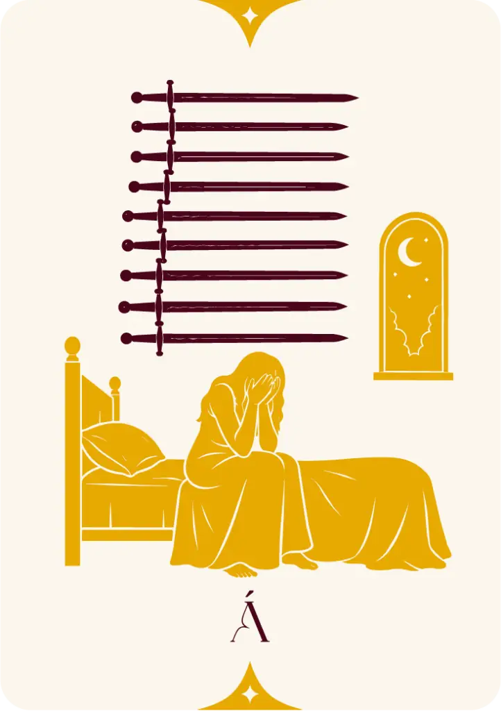 Carta del Nueve de Espadas, arcanos menores en el tarot