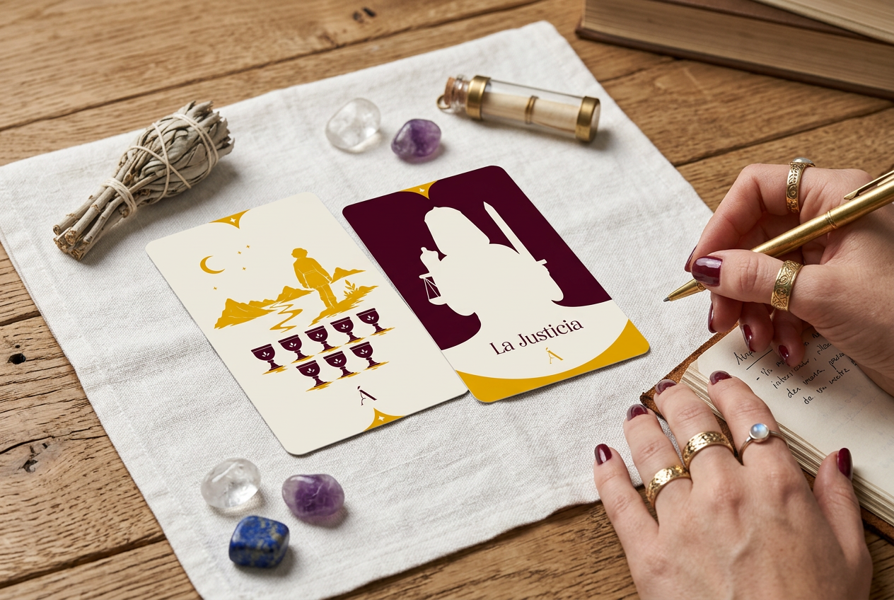 Combinación entre El Ocho de Copas y La Justicia en el Tarot