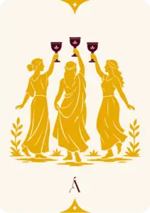 Carta del Tres de Copas, arcanos menores en el tarot