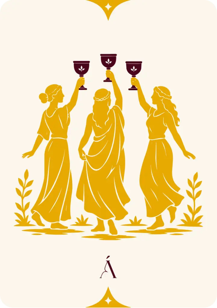 Carta del Tres de Copas, arcanos menores en el tarot