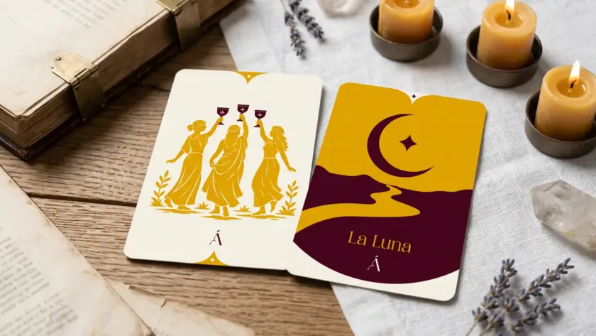 Combinación entre El Tres de Copas y La Luna en el Tarot
