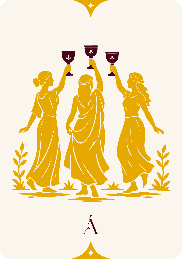 Carta del Tres de Copas, arcanos menores en el tarot