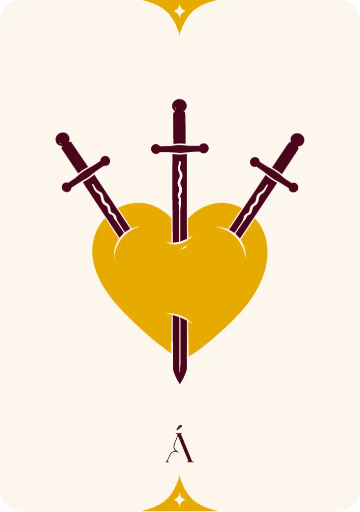 Carta del Tres de Espadas, arcanos menores en el tarot