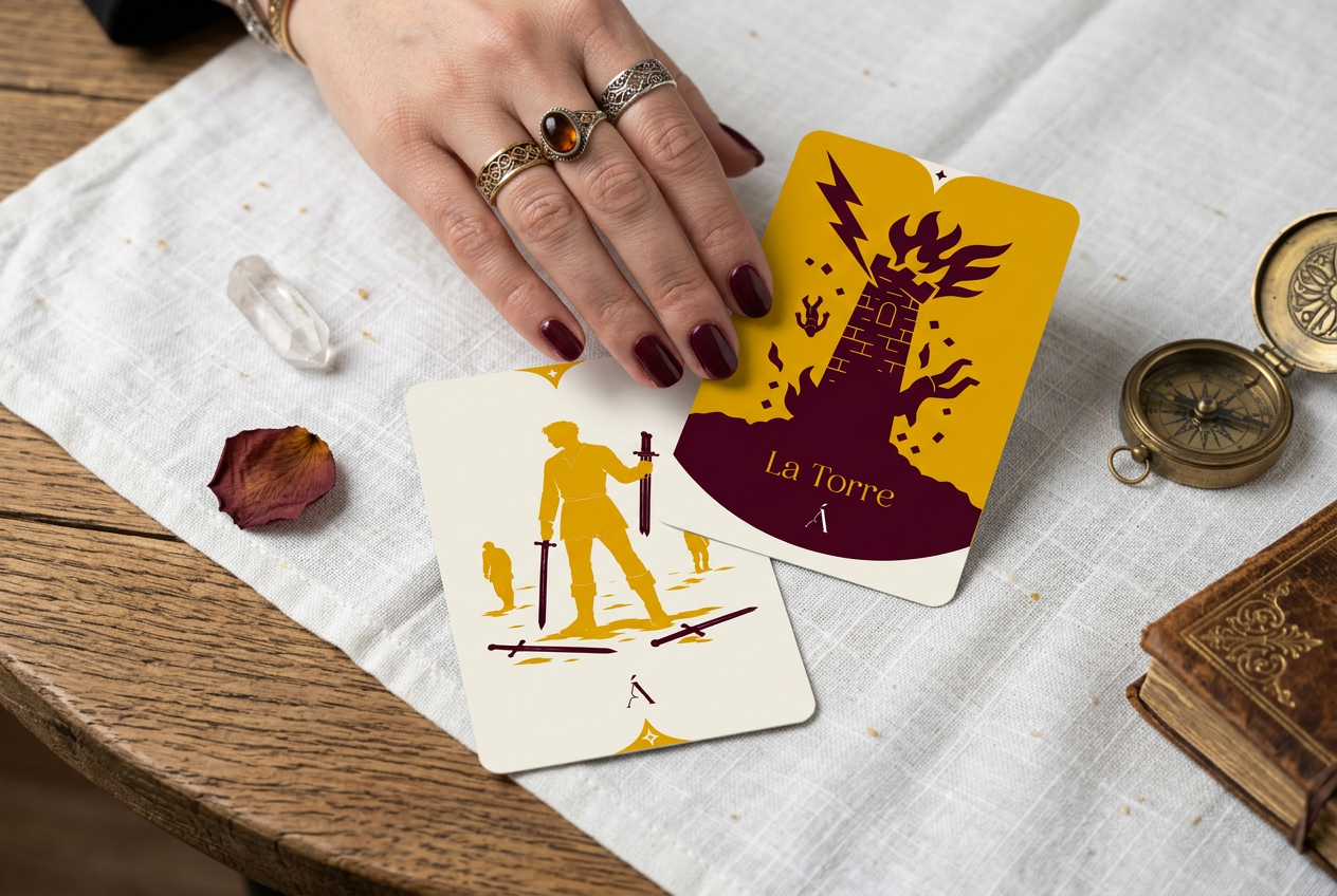 Combinación entre el Caballo de Espadas y La Sacerdotisa en el Tarot