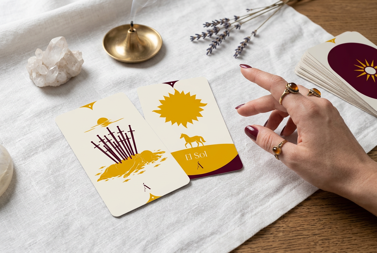 Combinación entre el Diez de Espadas y El Sol en el Tarot