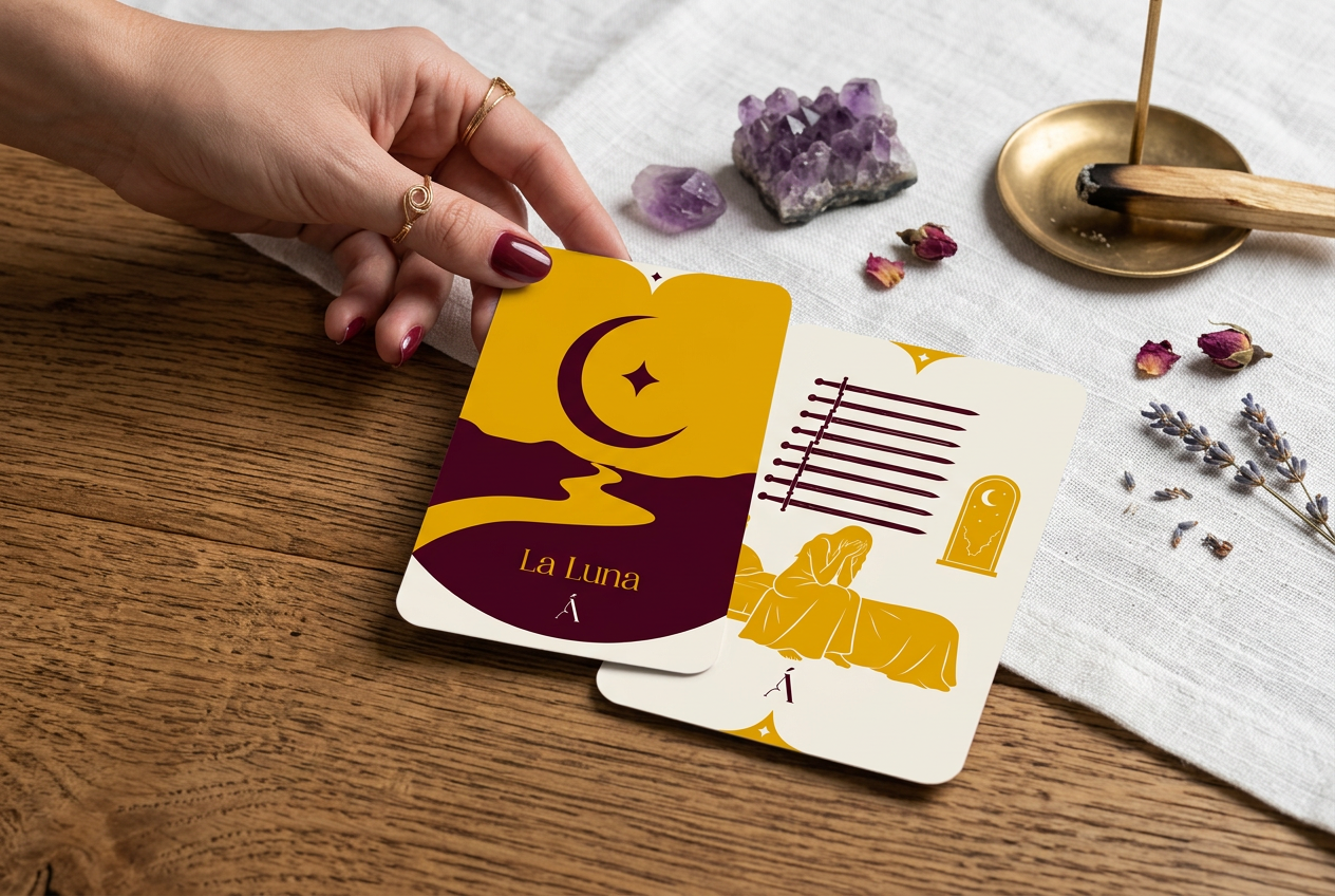 Combinación entre el Nueve de Espadas y La Luna en el Tarot